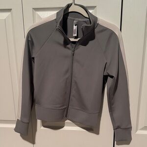Skims Gray Zip-Up Track Jacket with White Shoulder Stripes